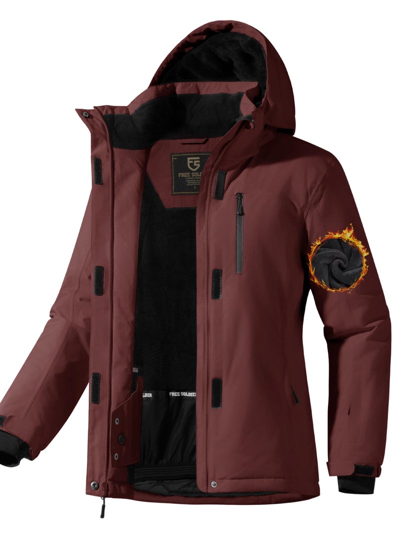 FREE SOLDIER Women's Waterproof Ski Snow Jacket Fleece Lined Warm Winter Rain Jacket with Hood Fully Taped Seams(Wine Red,L) - Image 1